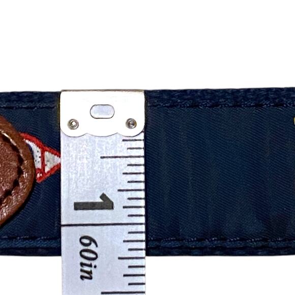 Leather Man Ltd Belt Size 40 Navy blue with flag pattern LML Solid Brass Buckle - Picture 5 of 16